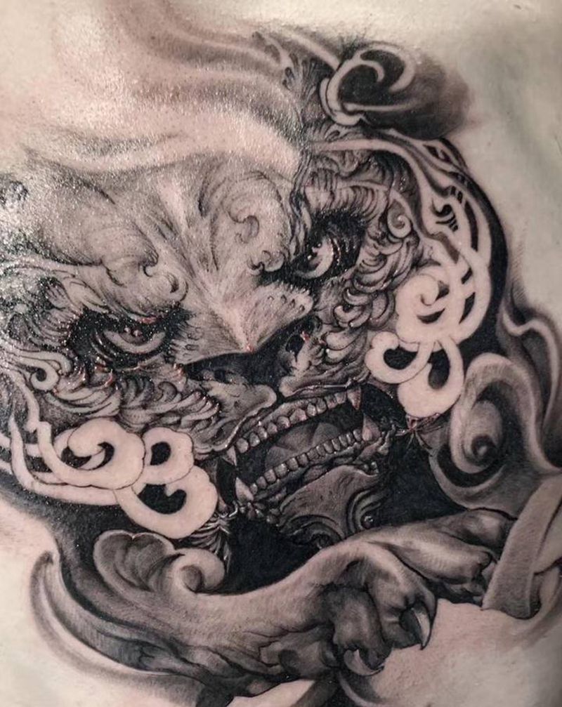 唐狮#刺青#纹身图片_背部纹身图案