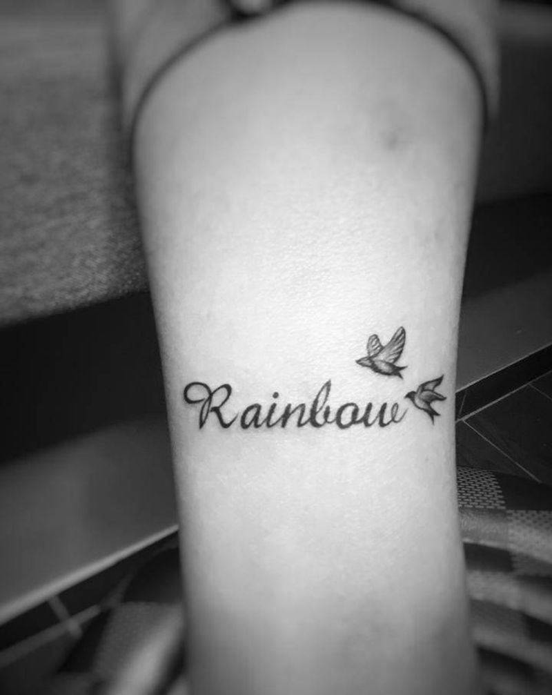 英文纹身图片_手部腿部New School小鸟英文小清新纹身图案