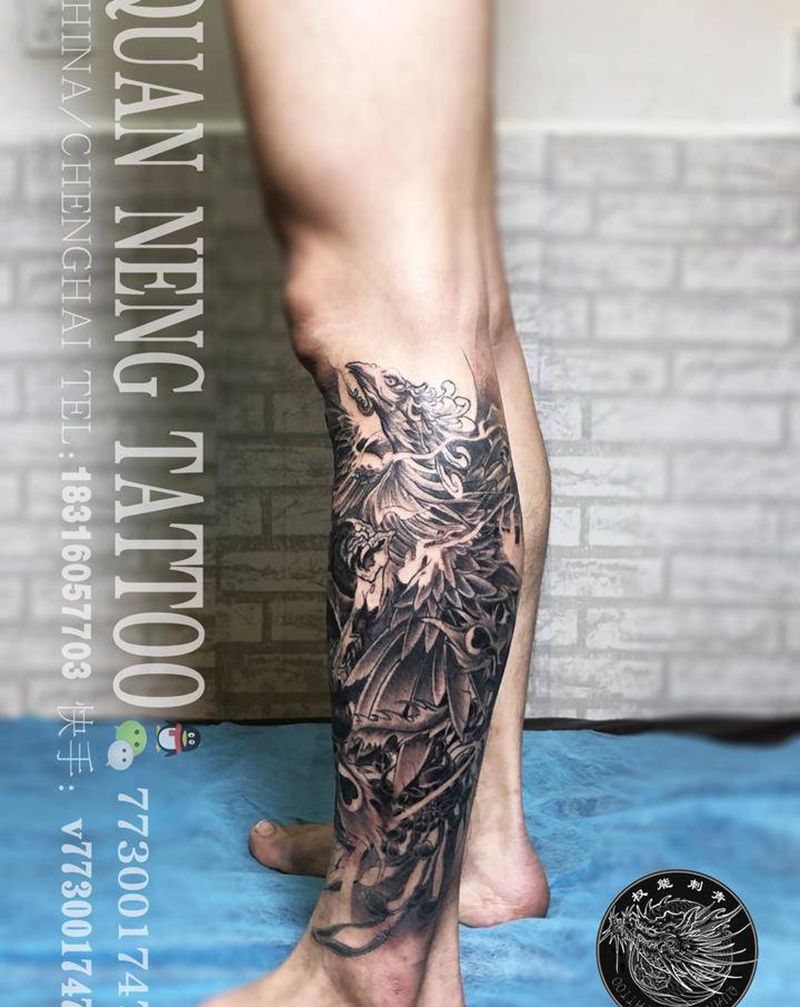 凤凰上色后 （完成度90%）纹身图片_腿部纹身图案