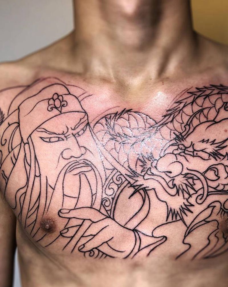 花胸（线条）纹身图片_胸部纹身图案