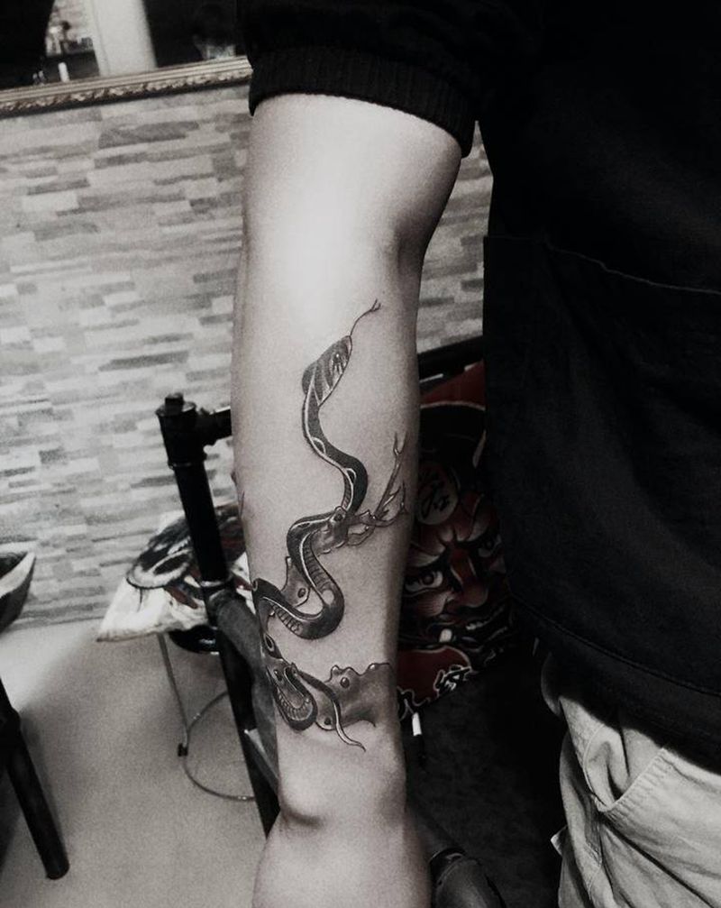 蛇纹身图片_手臂老传统纹身图案