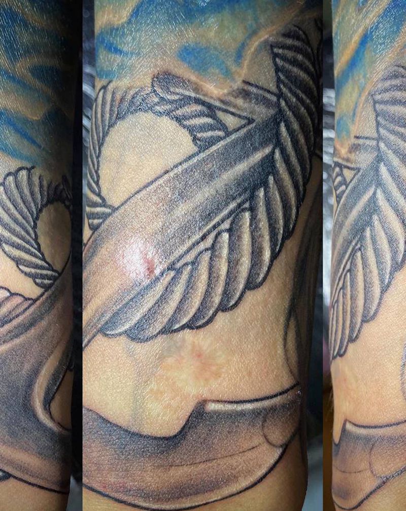 船锚纹身图片_手臂腿部New School点刺船锚黑灰New school纹身图案