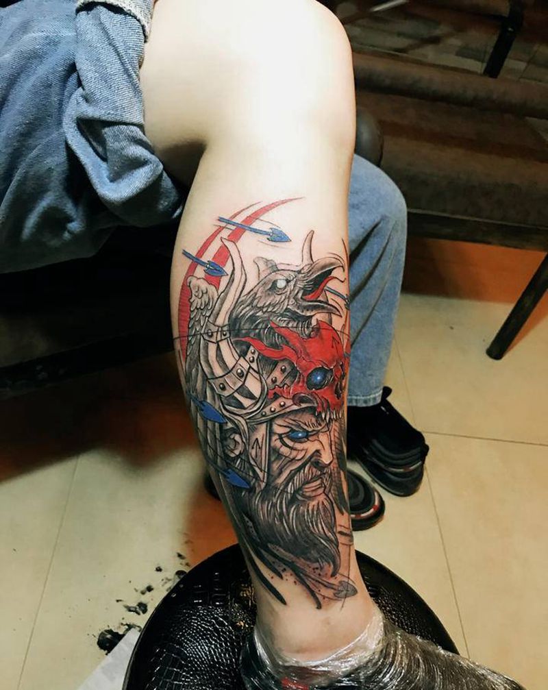 欧美人物纹身图片_腿部老传统纹身图案