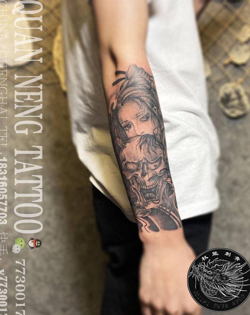 小臂般若艺妓纹身图片_手臂纹身图案