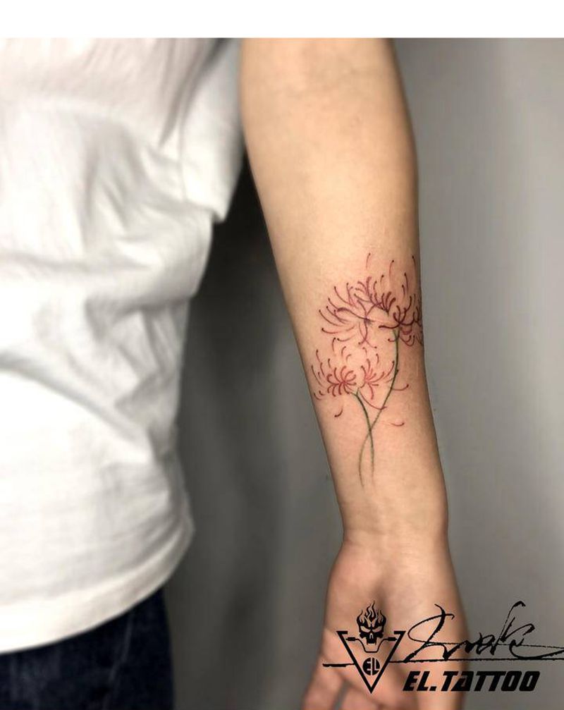 彼岸花纹身图片_手臂水彩纹身图案