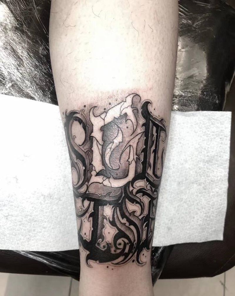 原创花体纹身图片_腿部纹身图案