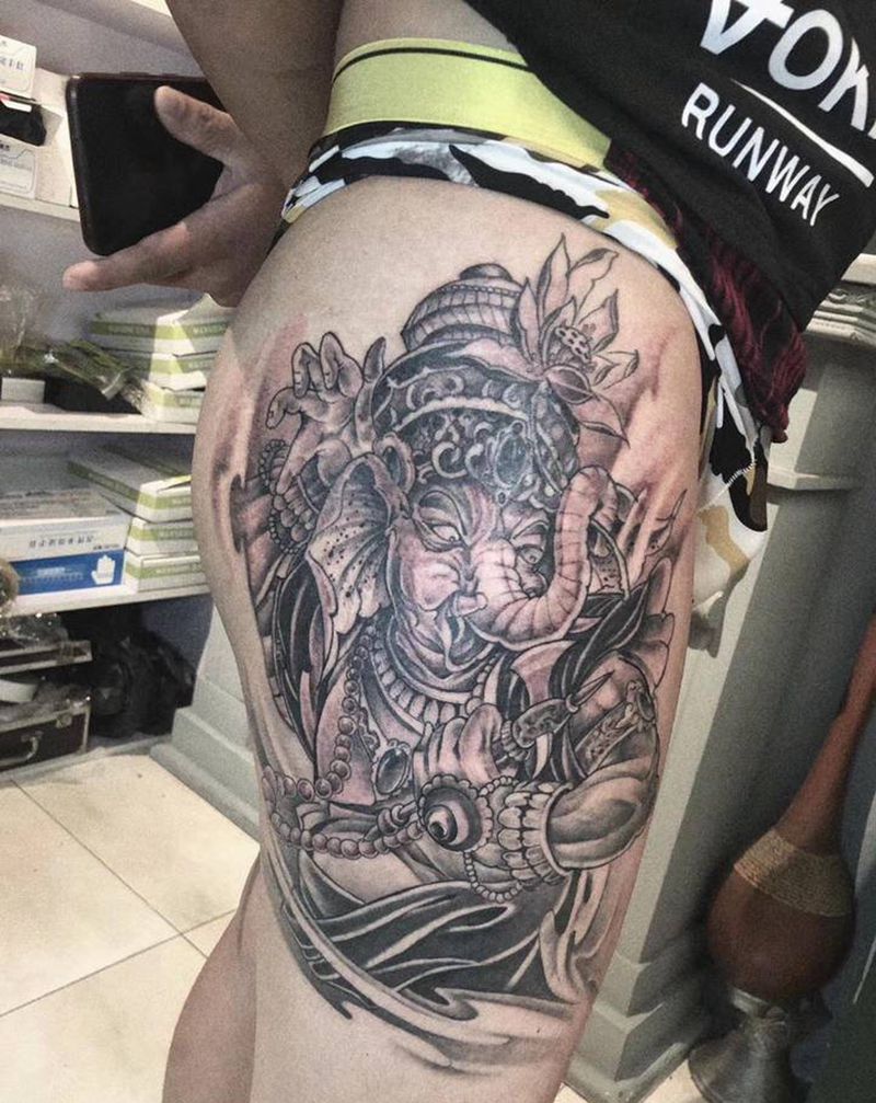 象神纹身图片_腿部纹身图案