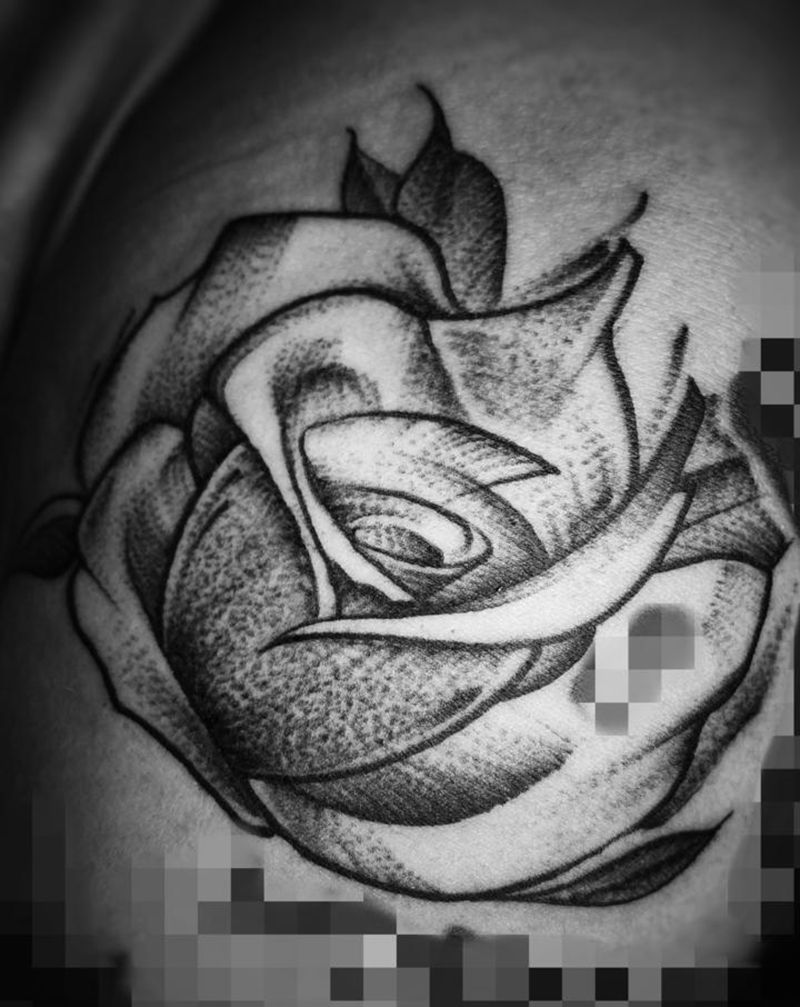 玫瑰纹身图片_手臂脚部水墨点刺玫瑰纹身图案