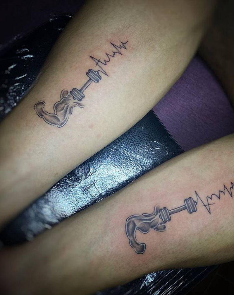 哑铃纹身图片_手臂脚部几何New School哑铃健身纹身图案