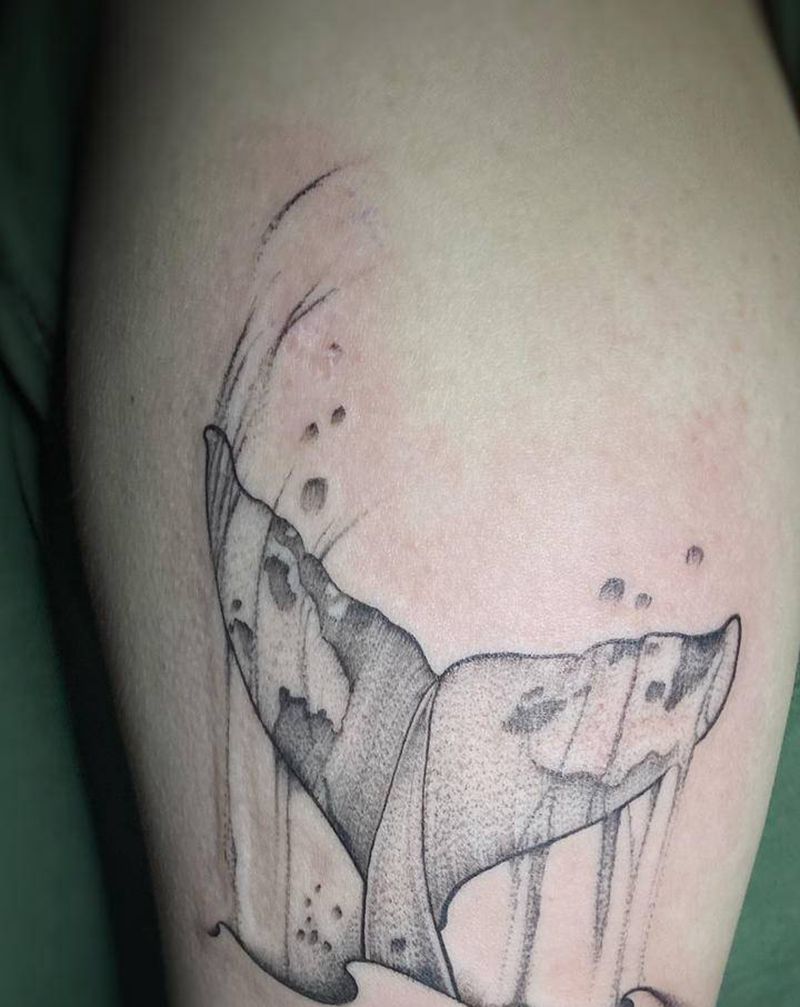 鲸纹身图片_手臂脚部点刺鲸鱼尾巴小清新纹身图案