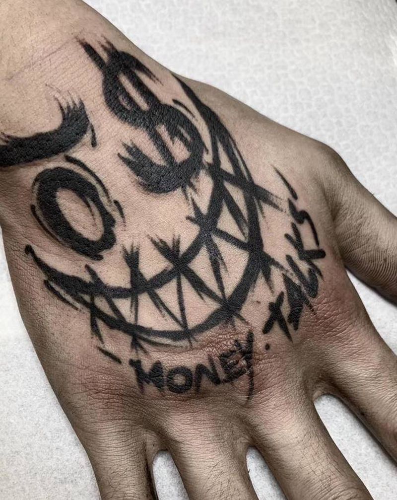 金钱万能纹身图片_手部纹身图案