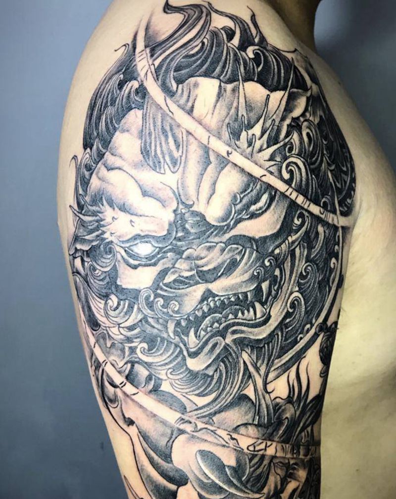 唐狮纹身图片_手臂纹身图案