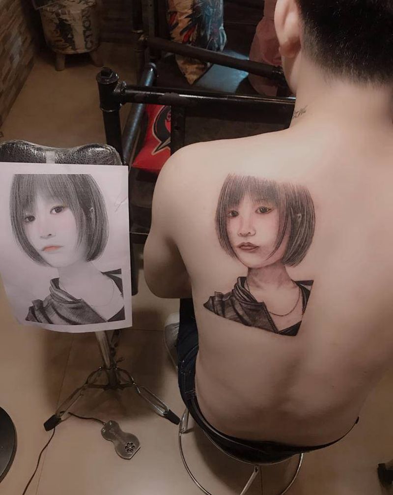 人物肖像纹身图片_背部欧美写实纹身图案