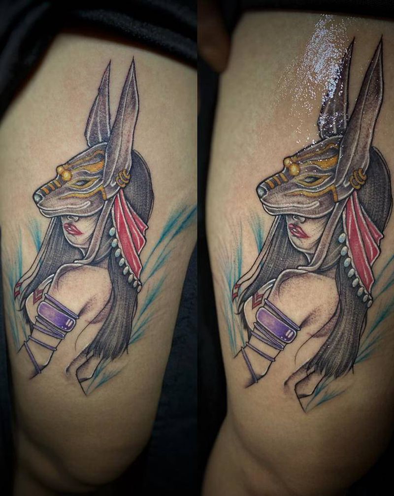 面具下的你是什么表情纹身图片_手臂脚部水彩New School欧美面具头巾纹身图案