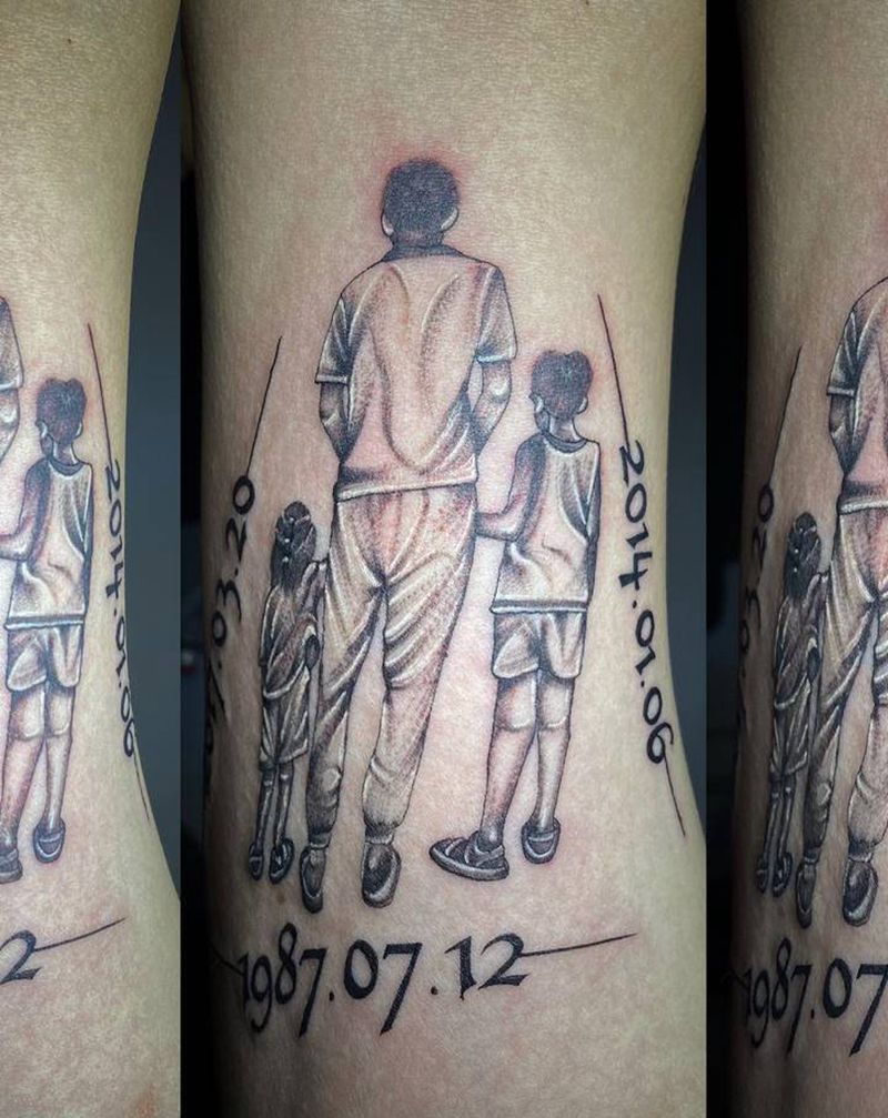 父爱如山纹身图片_脚部手臂点刺New School肖像简笔画照片纹身图案