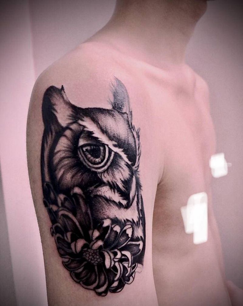 猫头鹰纹身图片_手臂猫头鹰纹身图案