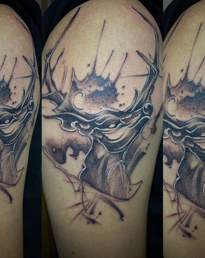 鹿纹身图片_手臂脚部水墨鹿水墨纹身图案