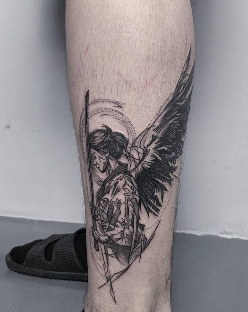 动漫人物纹身图片_腿部纹身图案