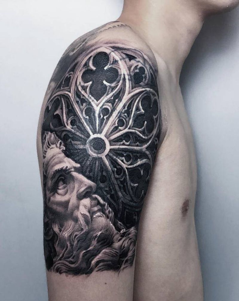 波塞冬遮盖纹身图片_手臂纹身图案