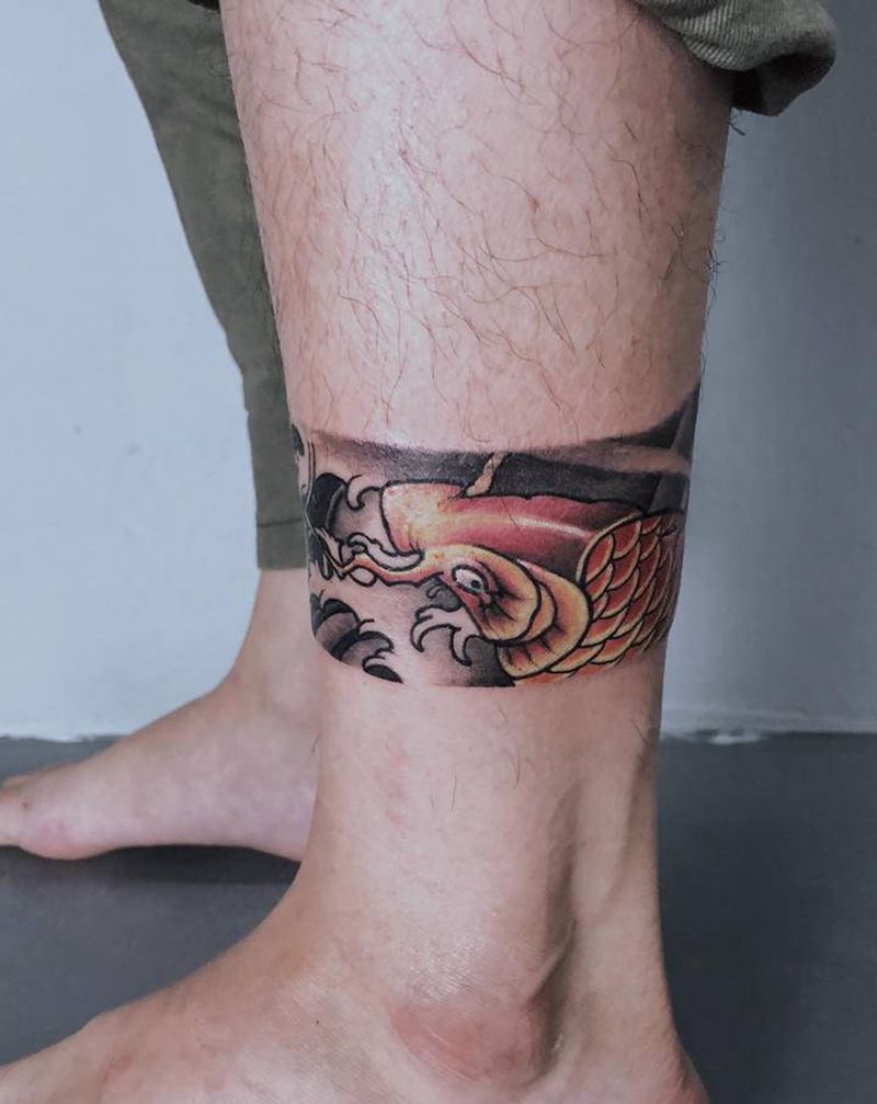 鱼腿环纹身图片_腿部纹身图案