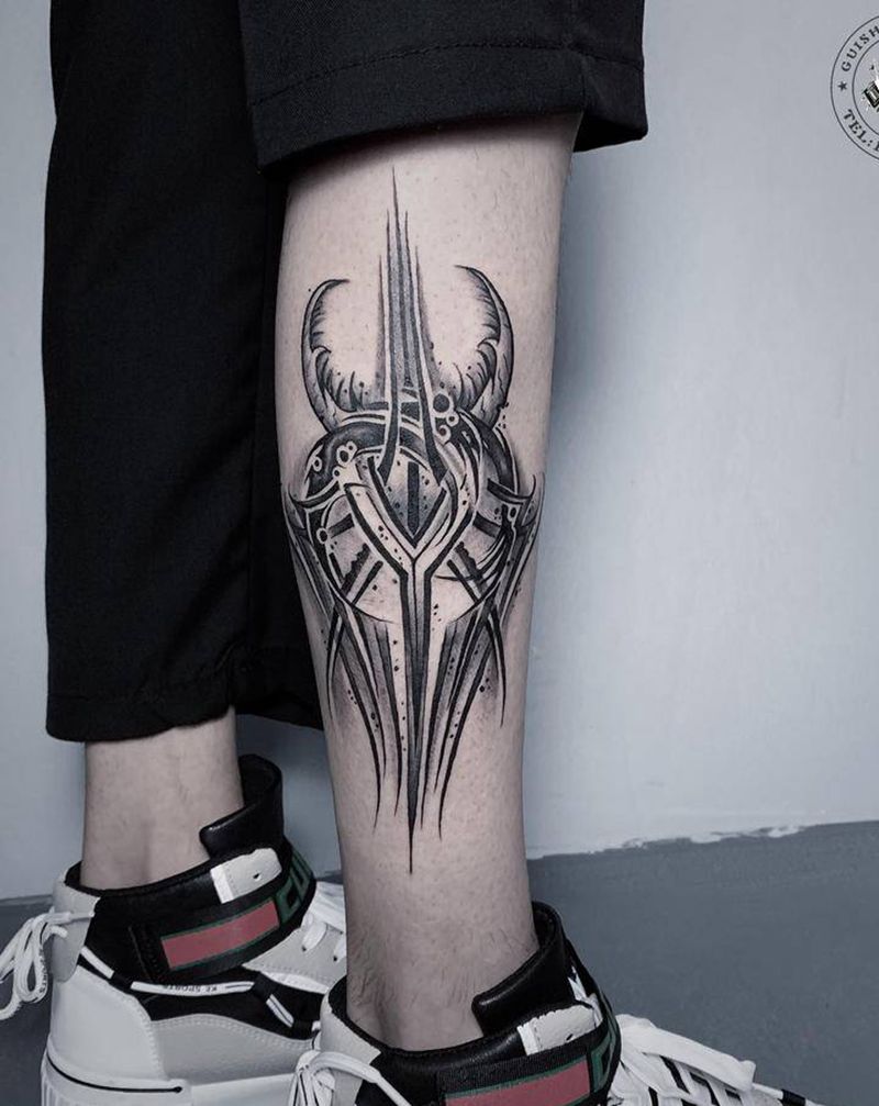 花体字纹身图片_腿部纹身图案