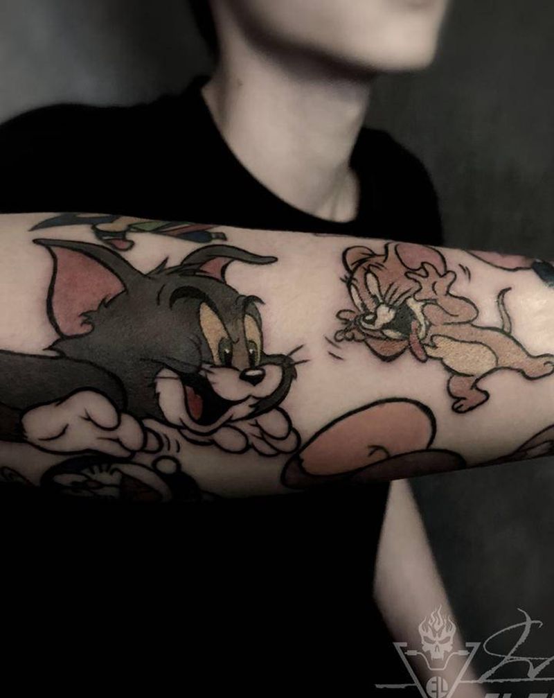 童年回忆，猫和老鼠纹身图片_手臂New School纹身图案