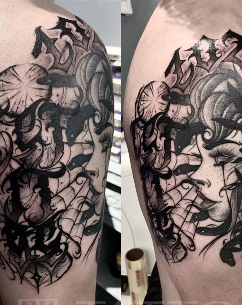 花体拼接纹身图片_手臂纹身图案