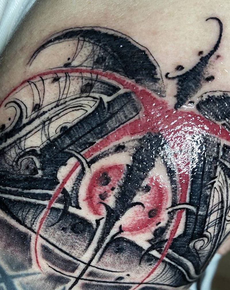 天瓶座纹身图片_手臂脚部水彩点刺暗黑天平座纹身图案