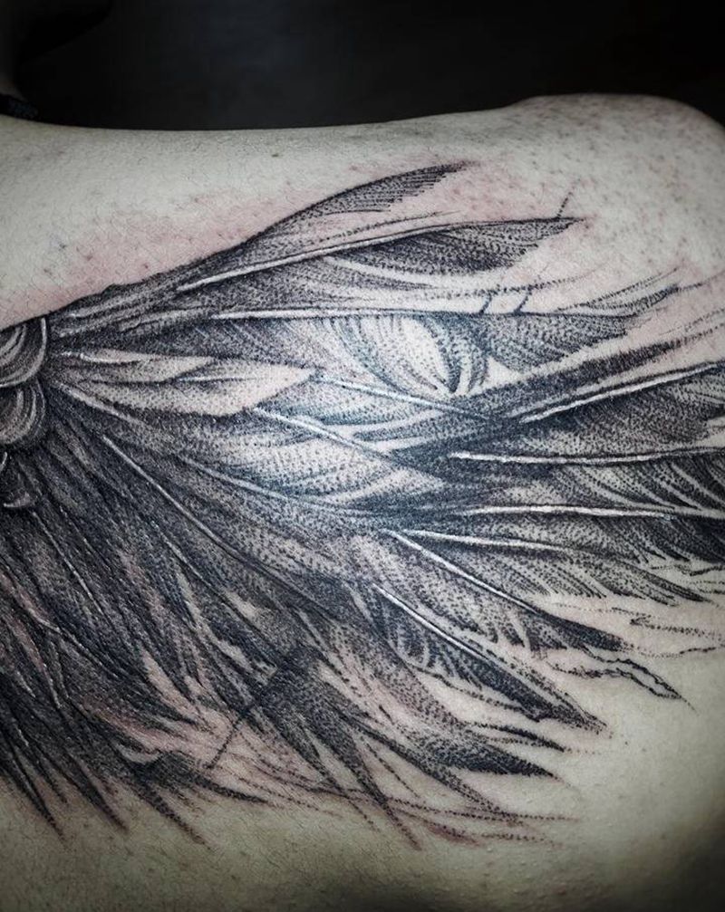 翅膀纹身图片_肩部背部点刺New School翅膀纹身图案