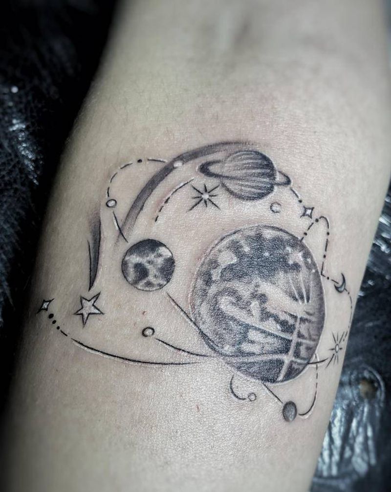 近期之星球星座纹身图片_手臂脚部几何花体字星球星座小清新纹身图案