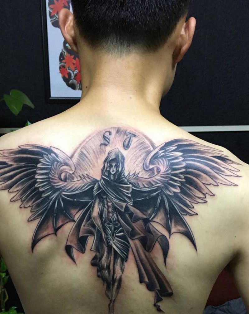 天使纹身图片_背部纹身图案