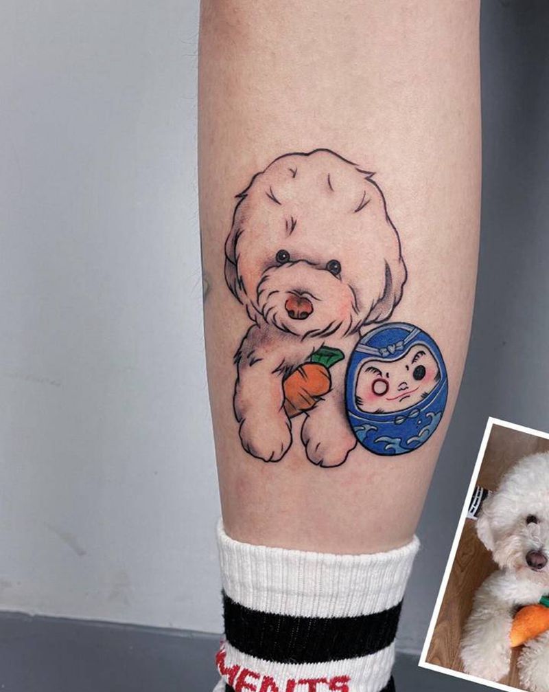 客户的狗狗纹身图片_腿部纹身图案