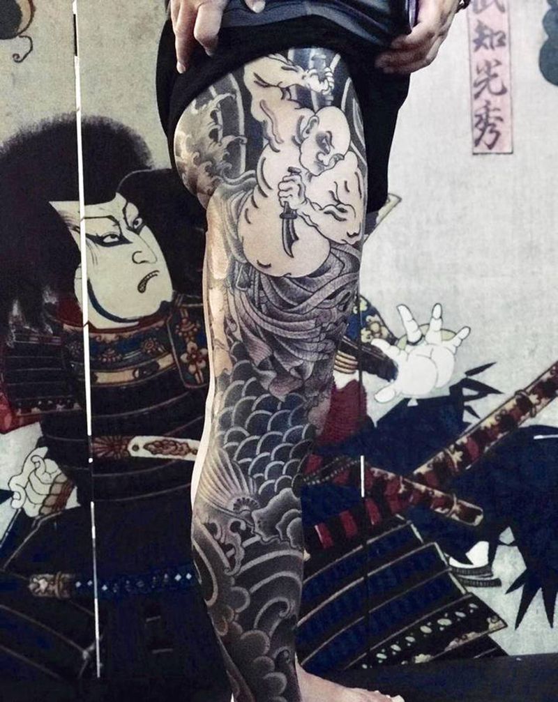 老传统花腿纹身图片_手部腿部纹身图案