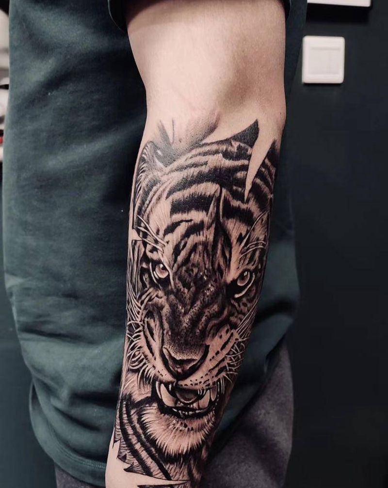 欧美老虎纹身图片_手臂纹身图案