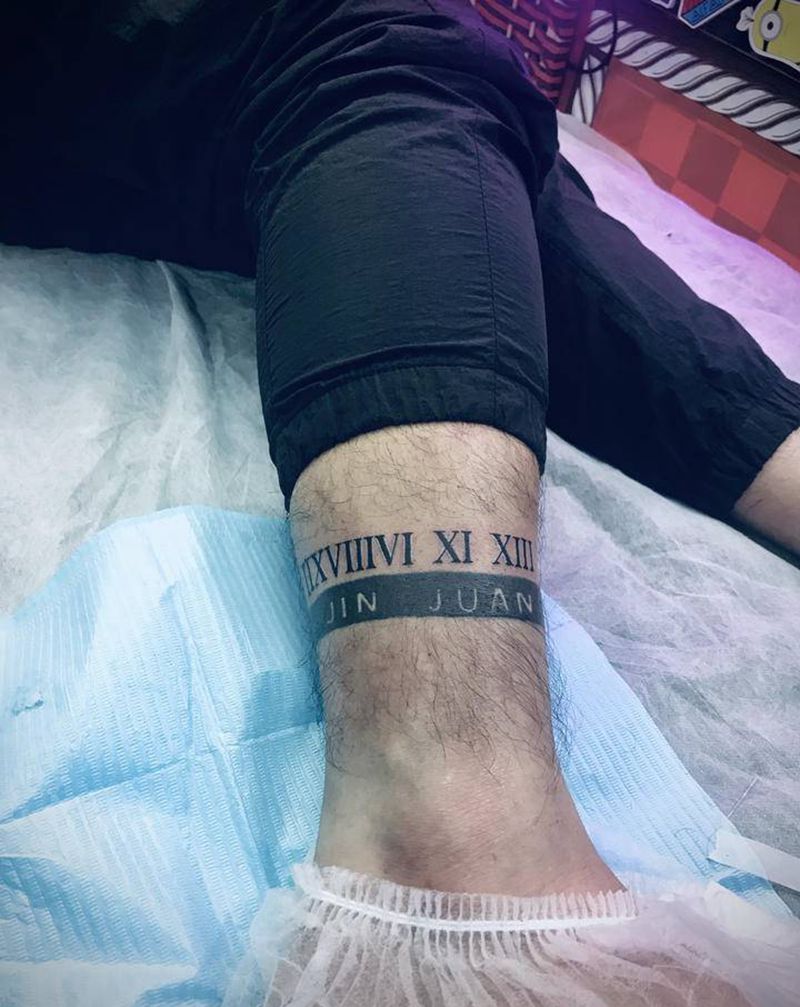 罗马数字纹身图片_腿部纹身图案