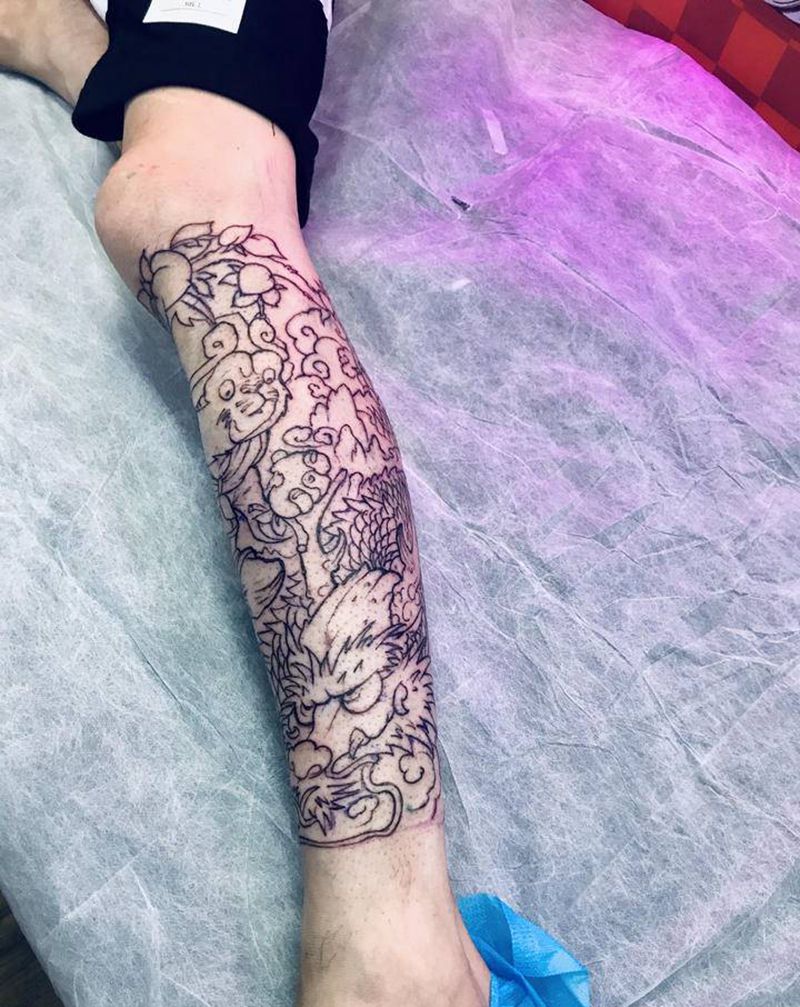 包小腿线条明天继续打雾纹身图片_腿部纹身图案