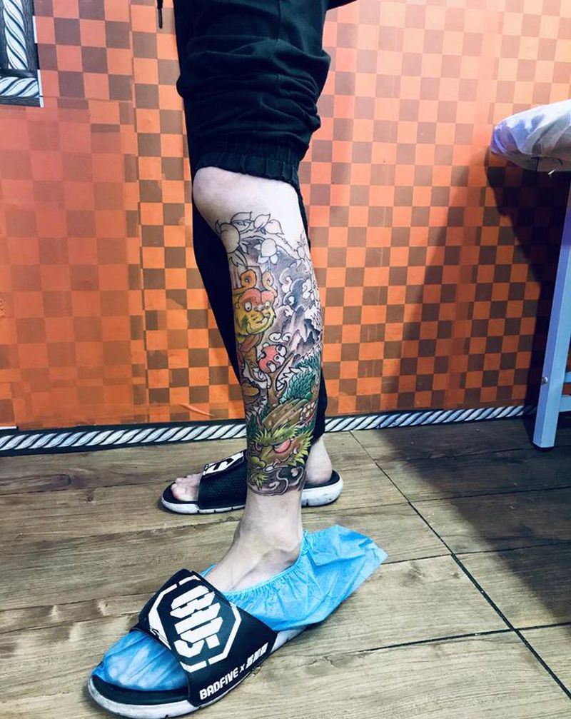 累计9小时进度60%纹身图片_腿部纹身图案