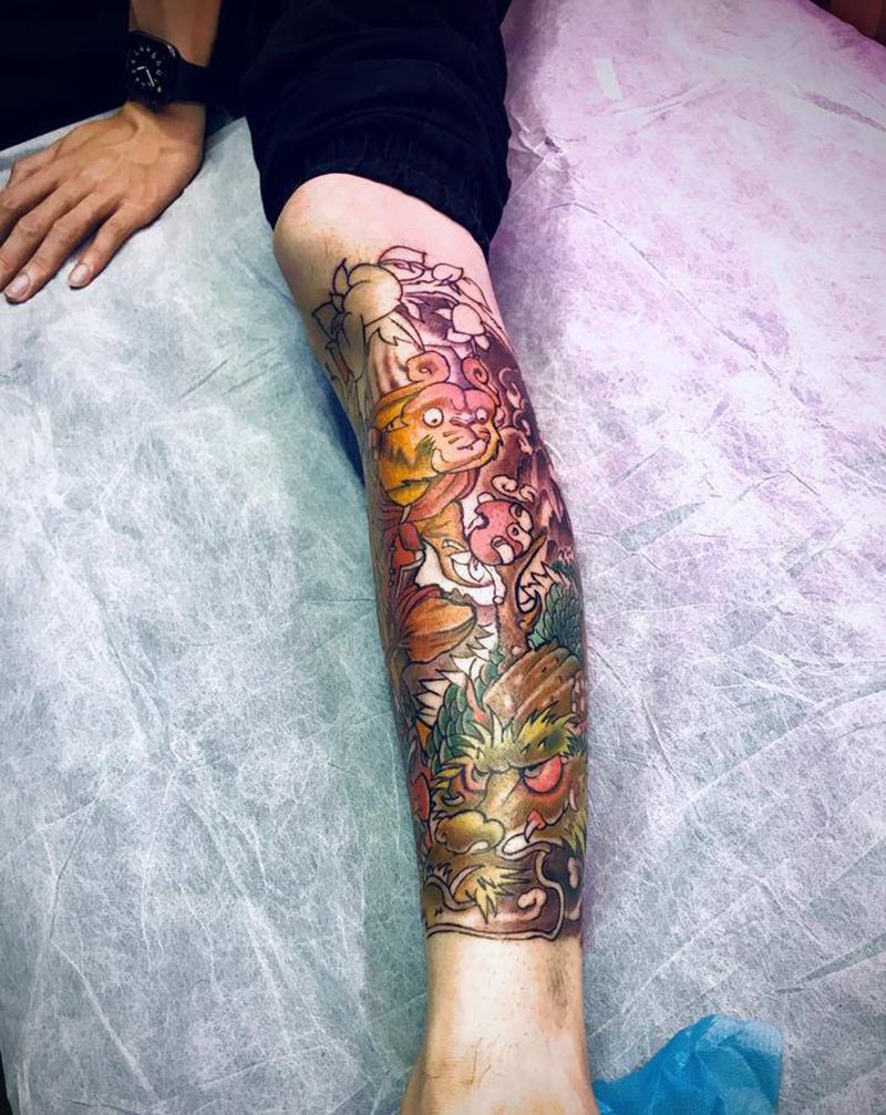 包小腿下次继续纹身图片_腿部纹身图案