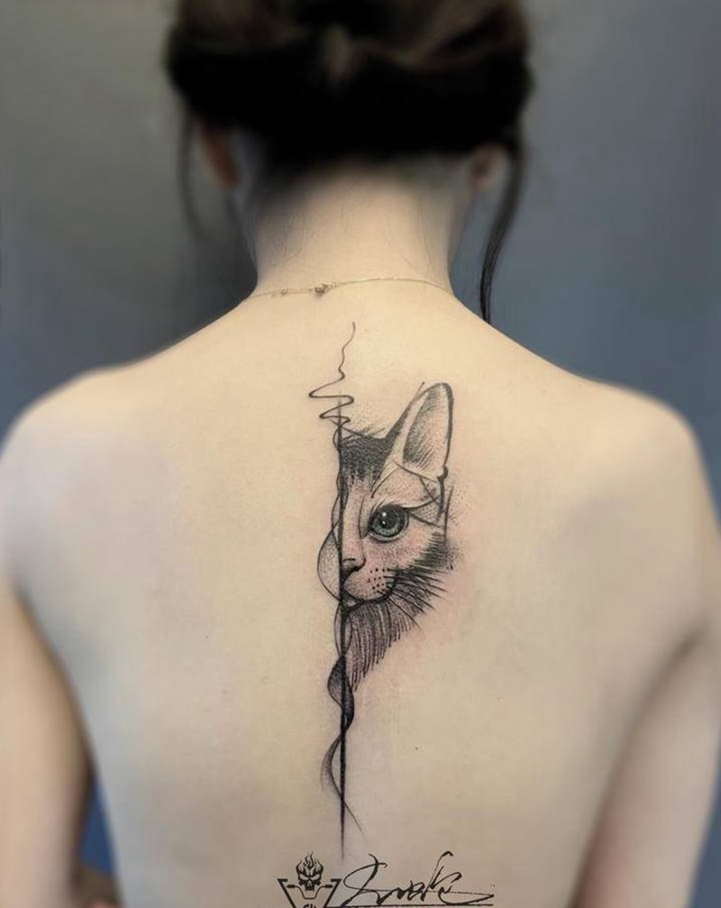 猫纹身图片_水墨纹身图案