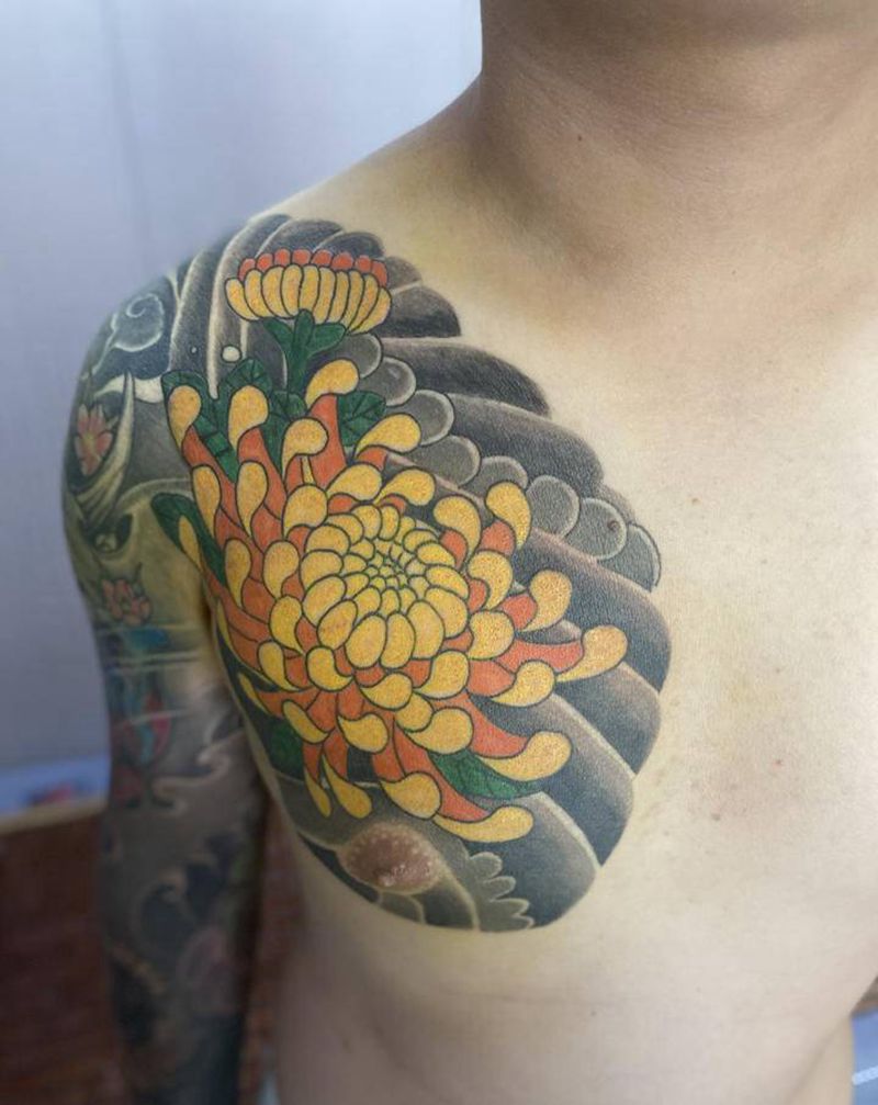 菊花纹身图片_老传统纹身图案