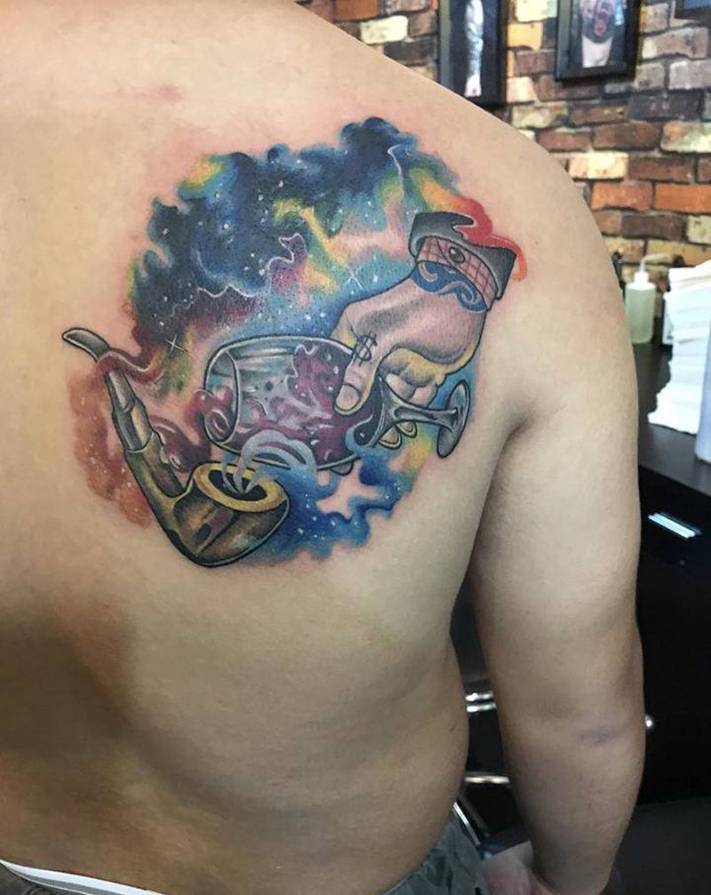 星空纹身图片_背部欧美写实纹身图案