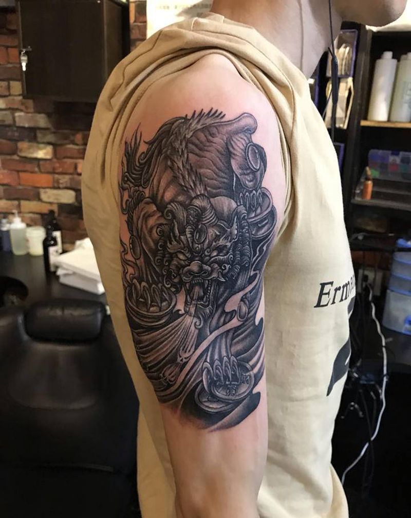 麒麟纹身图片_手臂新传统纹身图案