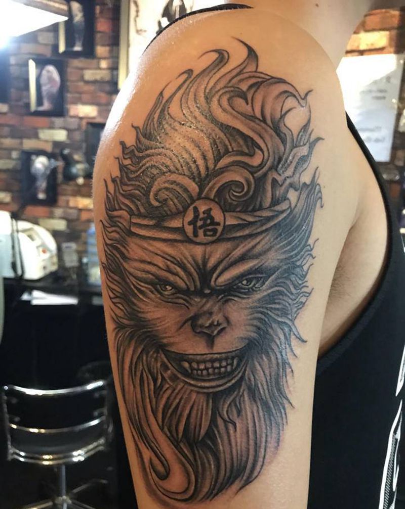 孙悟空纹身图片_手臂欧美写实纹身图案