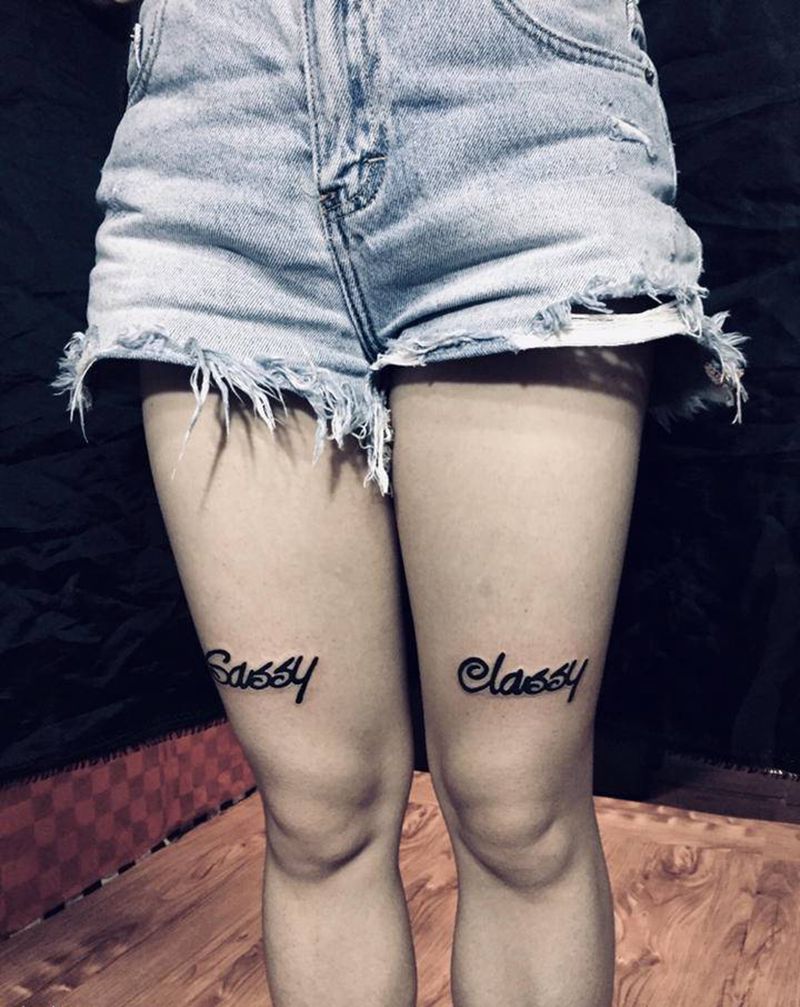 大腿英文纹身图片_腿部纹身图案