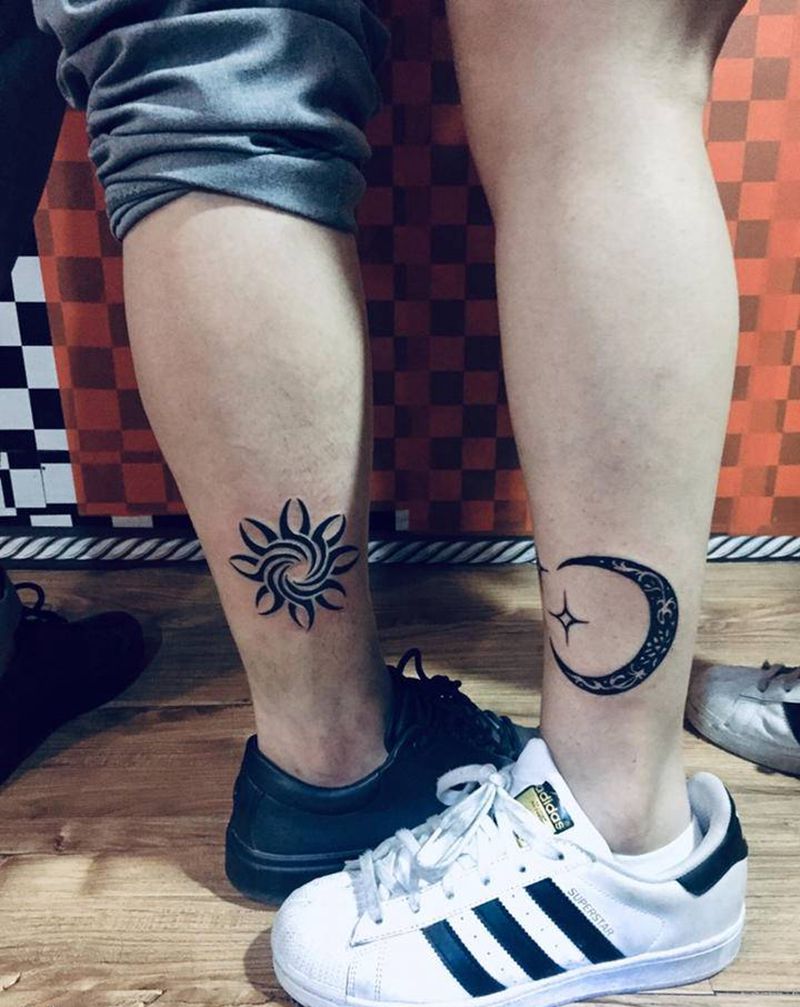 情侣纹身纹身图片_腿部纹身图案