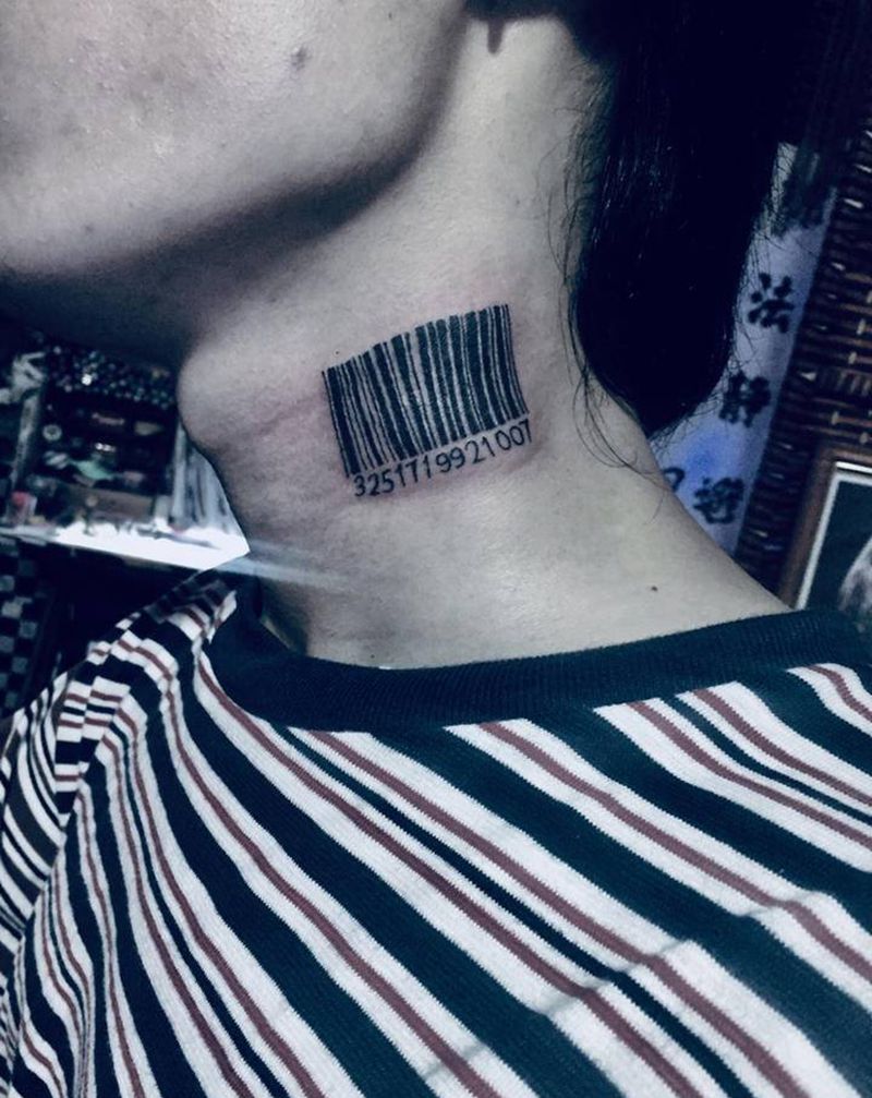 条形码纹身图片_颈部纹身图案
