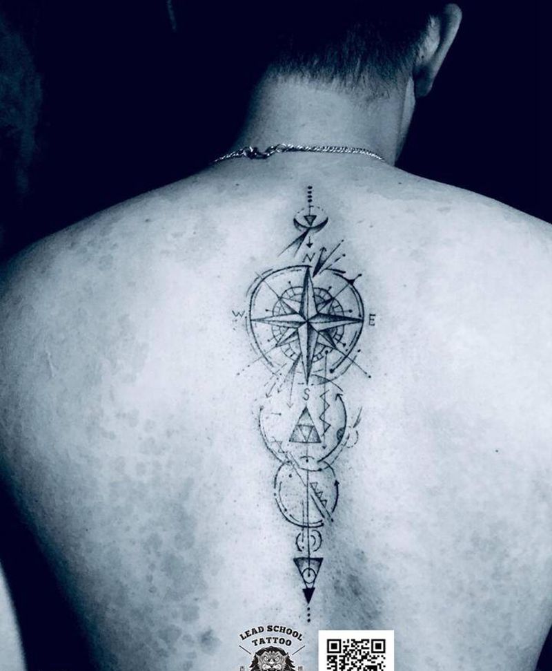 指南针纹身图片_背部纹身图案