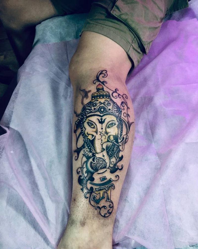 象神纹身图片_腿部纹身图案