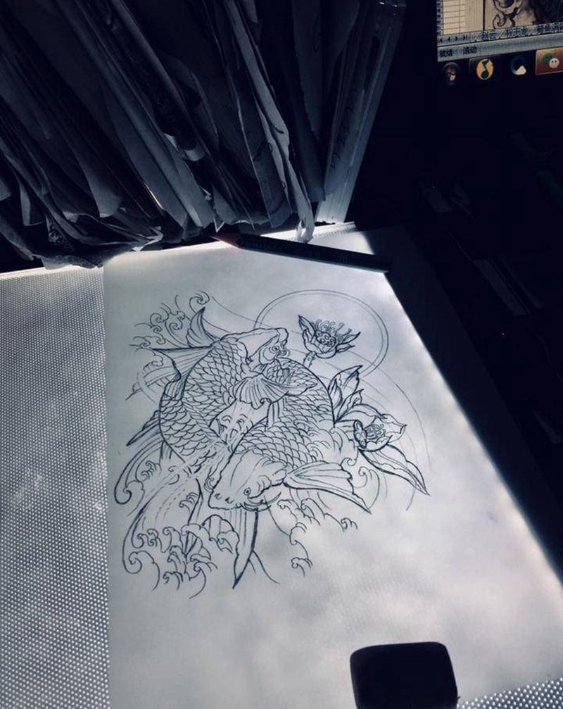 手稿纹身图片_腿部纹身图案