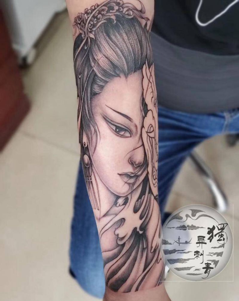 艺妓纹身图片_手臂手部新传统纹身图案